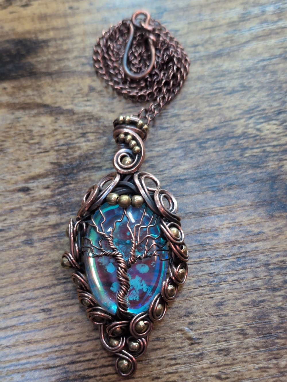 Handcrafted Copper Wire Tree of Life Mystic Topaz Pendant Necklace